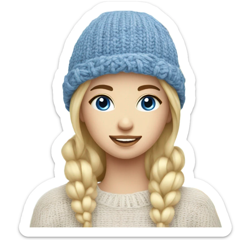 beautiful finnish blonde woman with blue eyes knitting floral hat sticker