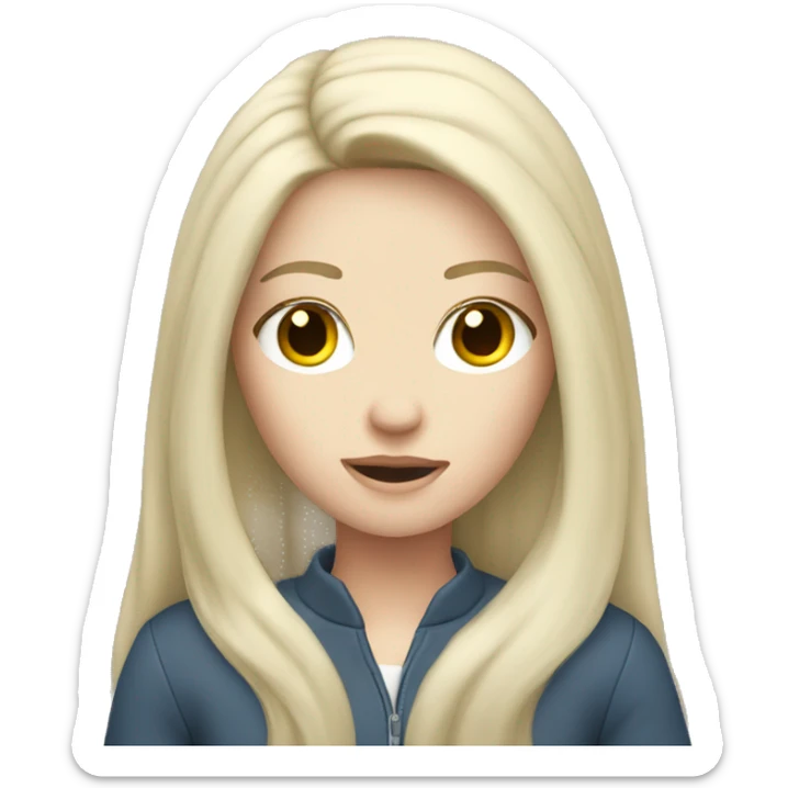 Pale girl with long black hair wearing driving  sticker