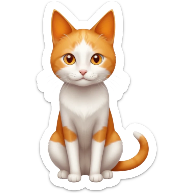 full body of tiny + skinny ginger and white cat with deep orange eyes and triangular shaped face sticker