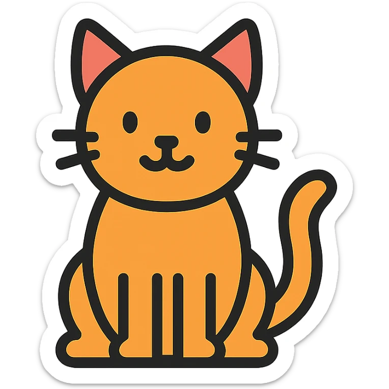 A cat in the style of a lineal color icon with black outlines sticker