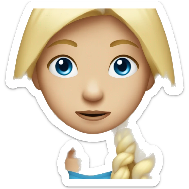 shy girl with hands in mouth, long blonde hair, blue eyes  sticker