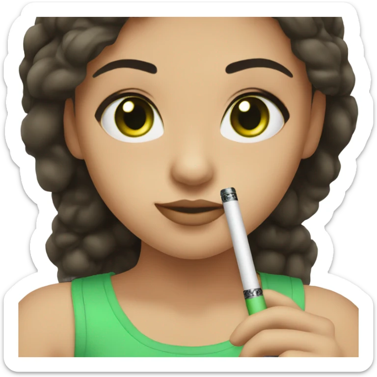 girl with dark brown hair and green eyes with electric cigarette sticker