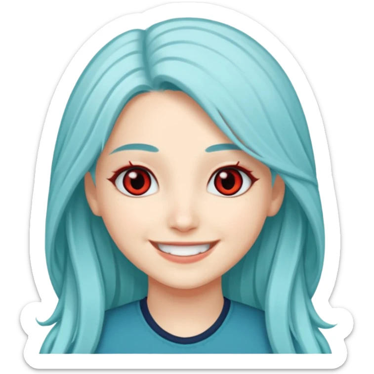 Long Cyan Haired Light Red Eyes White Skin Arabic American Girl Named Zackie Hatzune Kubota sticker