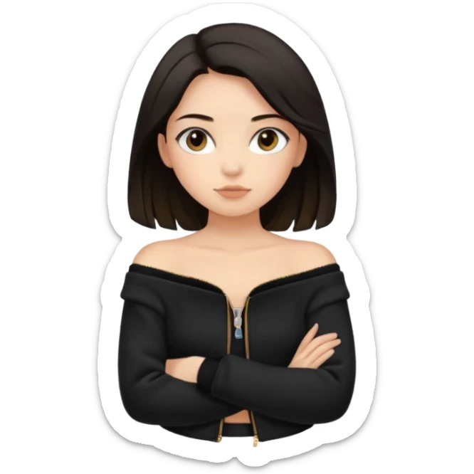  Siyah uzun saçlı ceket giyen esmerimsi kız fazla esmer değil siyah ceket  polar ceket ceket gevşek biraz omzundan çıkıyormuş gibi ve bugday ten rengi soltaraftaki omzundan çıkık sadece içinde de siyah crop var  sticker