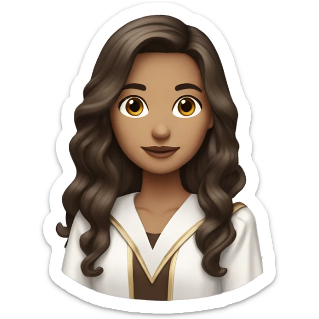 Brunette girl with long voluminous dark brown hair  dark brown eyes with blonde highlights balayage and graduation outfit sticker