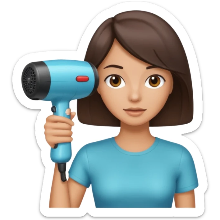 brunette bob girl hair stylist holding a hair dryer sticker