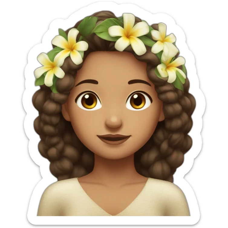 Tahitian girl brown hair and eyes, tiaré flower in the hair sticker