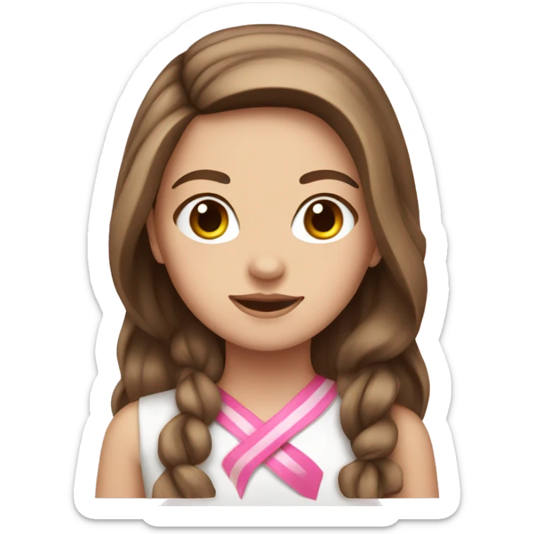 white Girl, straight brown hair with pink ribbon sticker