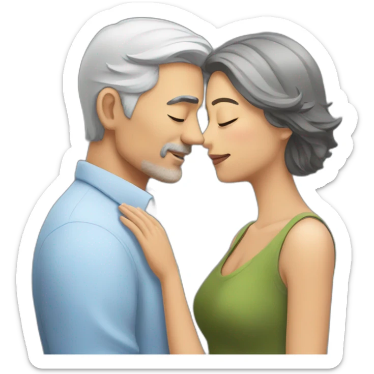 Man with gray hair kisses woman with dark brown hair sticker