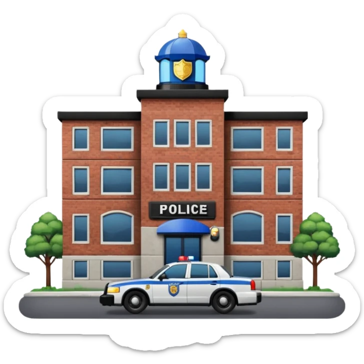 police department building with police cars near sticker