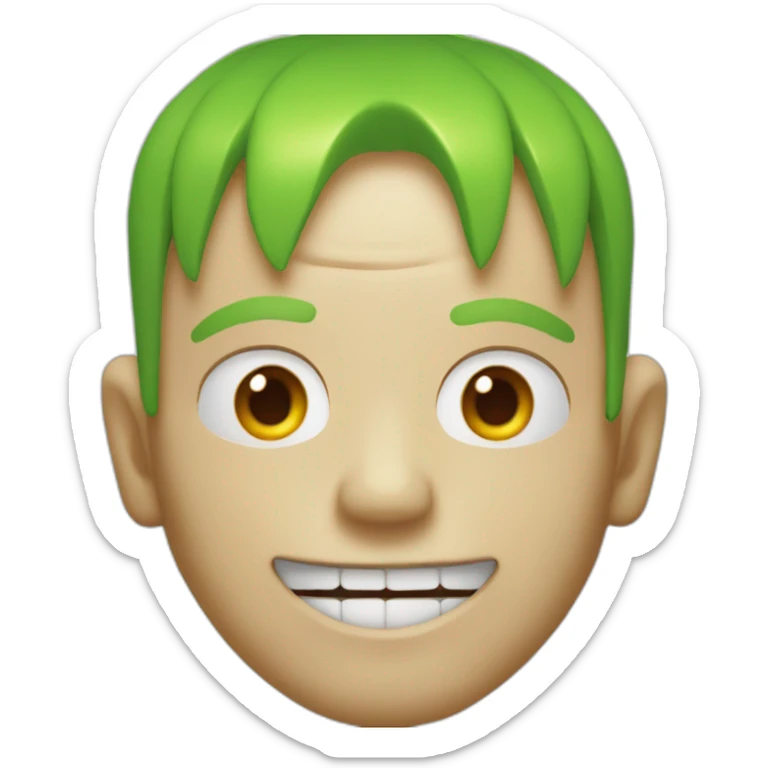 Michael “Flea” Balzary face, short with neon green hair, smiling with gap in front teeth, bass player for Red Hot Chili Peppers sticker
