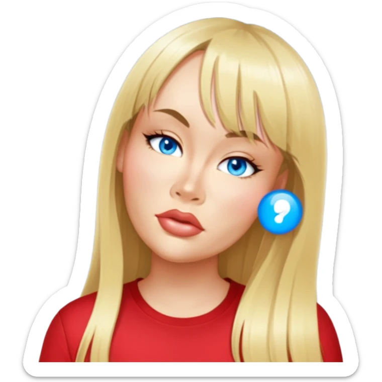 female, wearing red shirt, long blonde hair with bangs sticker
