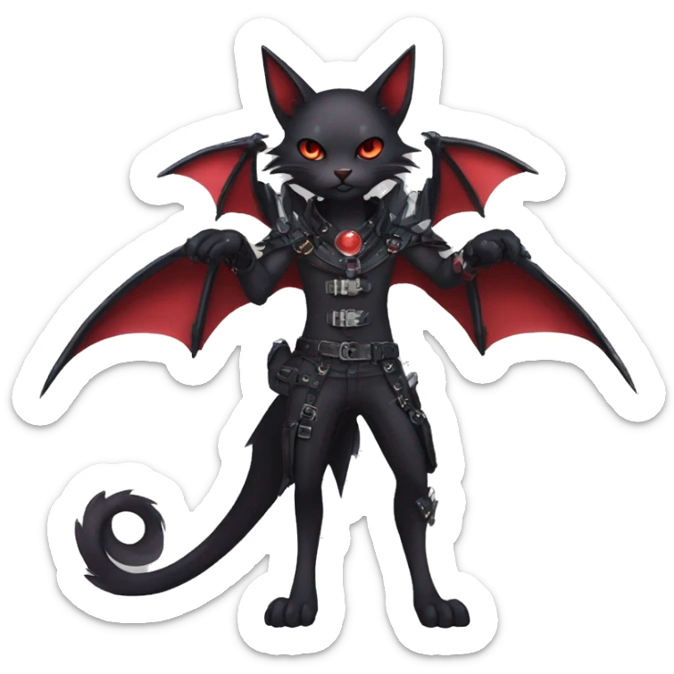 cool edgy black punk red ethereal fantasy nargacuga-bat-cat-Fakemon collar harness full body sticker