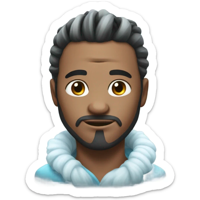 A man of an ice tribe with a manbun and icy skin sticker