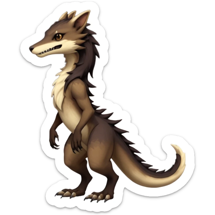Brown and beige badass elegant wild beautiful natural cute badass epic exotic anthro modern furry 2-legged sergal-vernid-creature, full body, dark-brown-black-gradient pretty hair, aesthetic, art by LiLaiRa, art by art by Falvie sticker