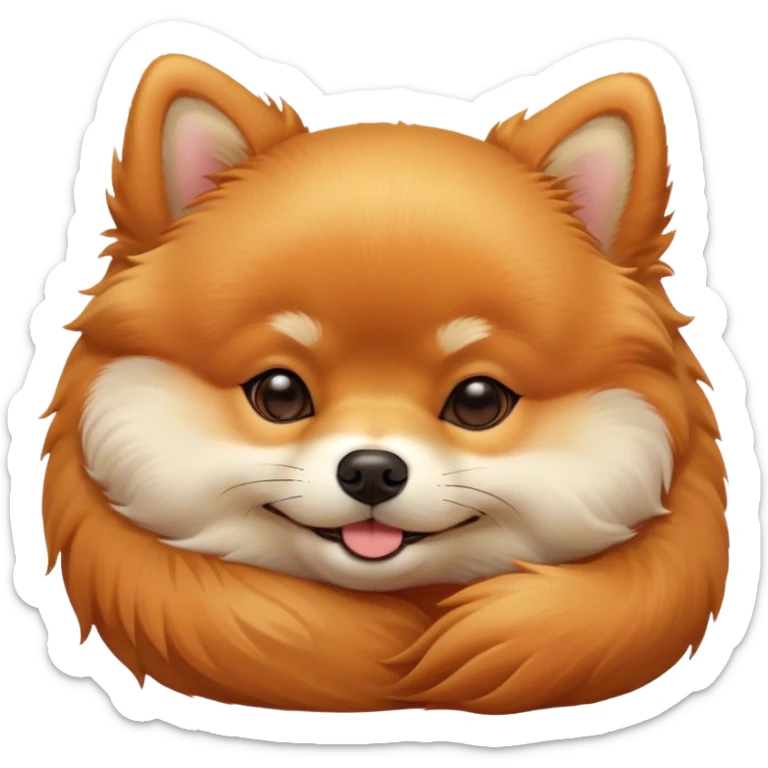 Meme-Worthy Cute Sleeping Orange Pomeranian Portrait Emoji, Head resting peacefully with a contented smile, showcasing a delightfully compact build and a luxuriously soft, fluffy orange Fur, eyes shut in a serene nap, Simplified yet hilariously adorable features, highly detailed, glowing with a soft, drowsy light, high shine, relaxed and utterly lovable, stylized with an air of playful laziness, bright and heartwarming, soft glowing outline, capturing the essence of a comically sleepy companion, so meme-worthy it feels like it could instantly become the next viral sensation of adorable slumber! sticker
