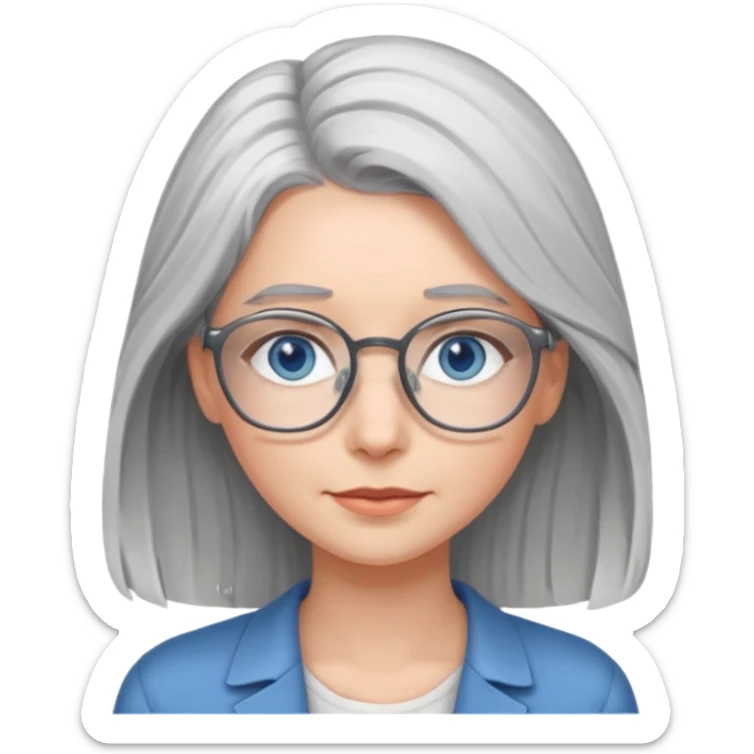 Grey haired emoji with blue eyes and glasses female young longer hair sticker
