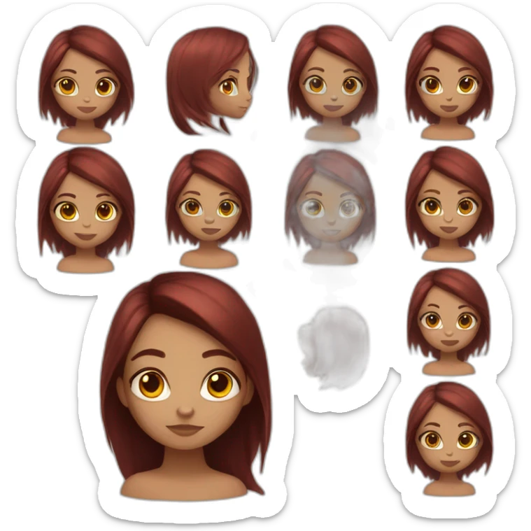 Girl bronze skin with dark red straight hair, Hanzel eyes sticker