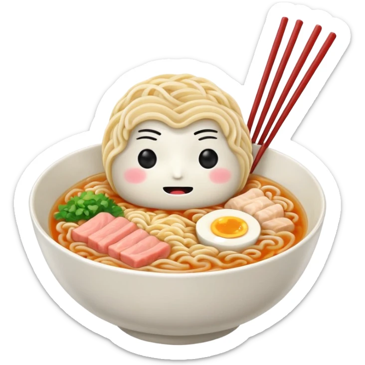 make the bowl of the ramen with a cute face and no face on the noodles and 2 chopsticks only sticker