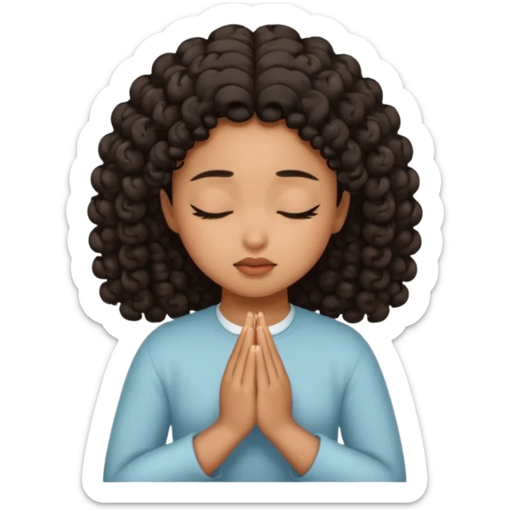 brown girl praying curls black hair and eyes closed sticker