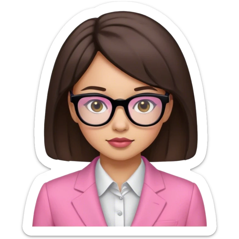 Brune girl pink suit black Eyeglasses sticker