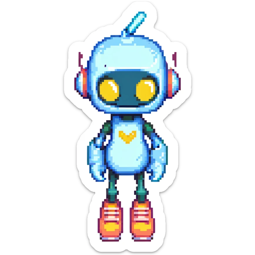 A teenage robot in bright teenage clothes and sneakers sticker