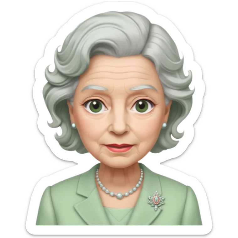 Queen Elizabeth with grey hair and waves in pastel green clothes sticker