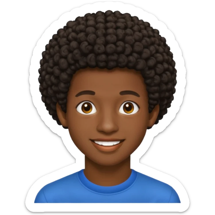Une homme de 17 ans il a la peau noir foncé , des lèvres pulpeuses  . Il a un taper bouclé afro très court  sticker