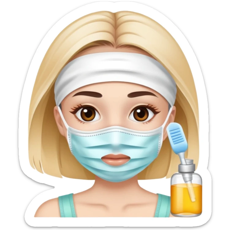 Girl with a face mask and skin care next to her  sticker