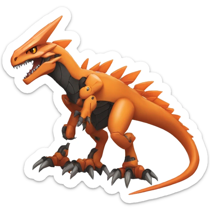  Cool Edgy Orange Digimon-Fakemon-Guilmon-Velociraptor-Dragon-Mecha full body sticker