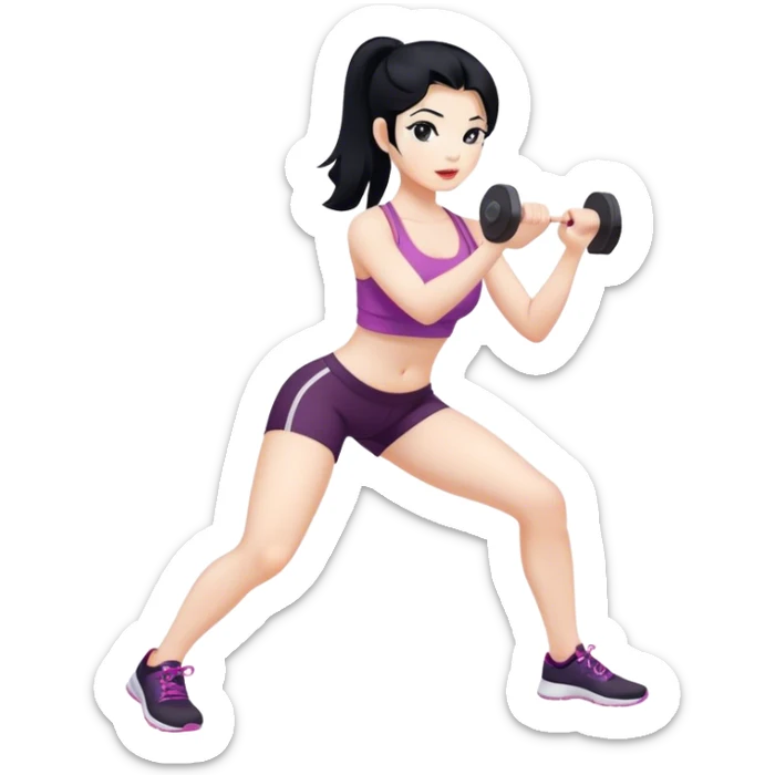 black hair ehite skin hirl doing fitness sticker