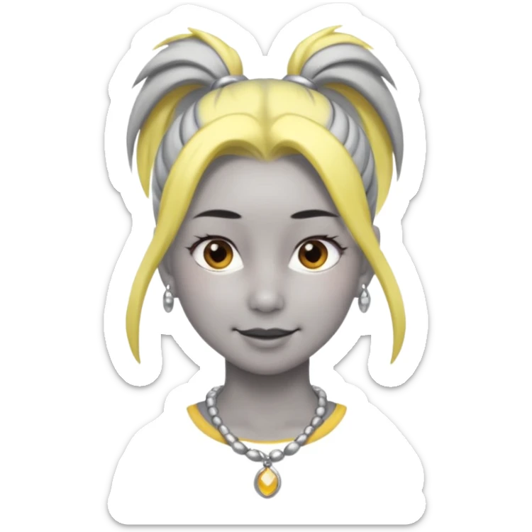 Female with Silver Necklace, grey skin,ponytail hair, more bright silver,highlight necklace, different expressions. sticker