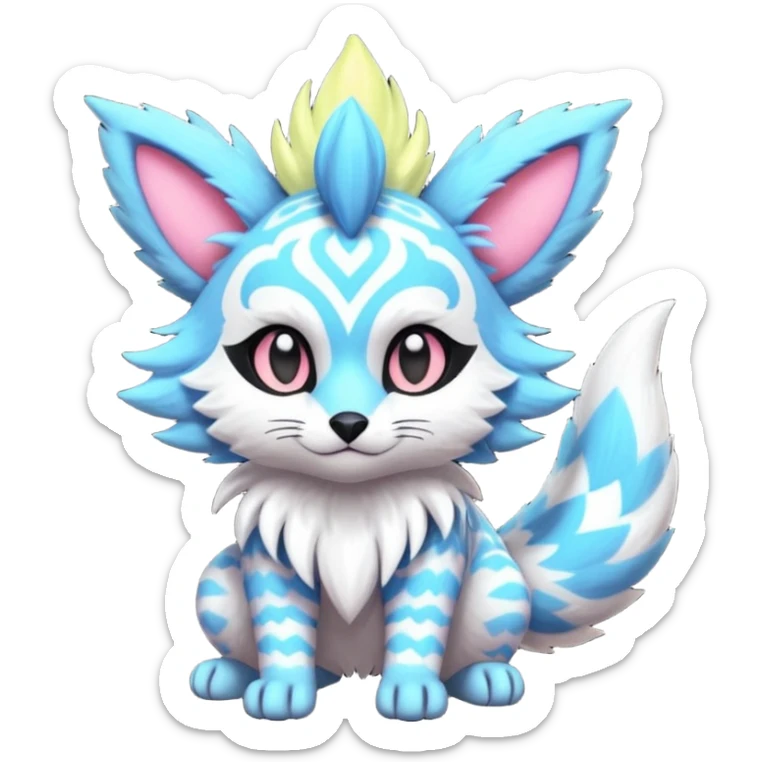 Neon-colored childish candy-themed colorful furry fluffy floofy feathery tribal marked Genet-Absol-Kyurem-Zeraora-Primagen-fusion-creature  sticker