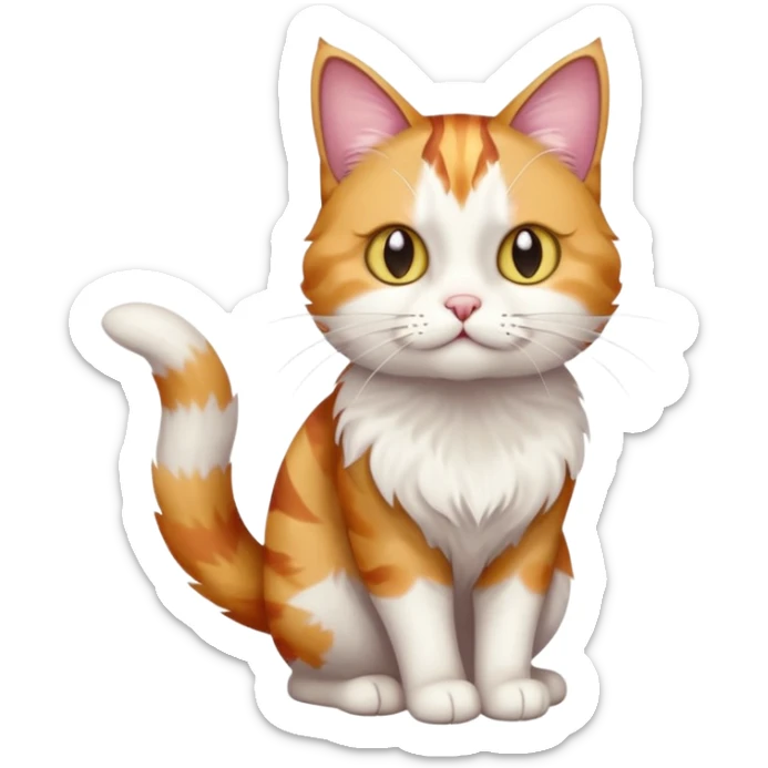 full body colourful calico tabby cat with disproportioned head with an anxious face and fully white front legs sticker