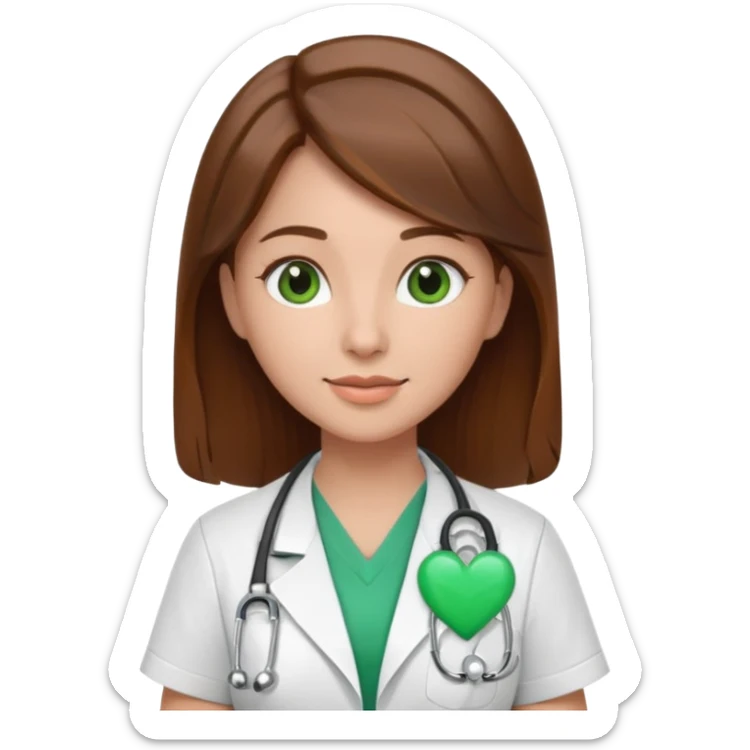Brown hair Nurse with green heart surround her  sticker