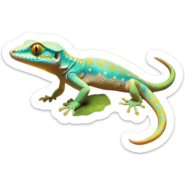 Cinematic Noble Gecko Portrait Emoji, Poised and sleek, with a compact, agile body adorned with textured, mottled scales and luminous, alert eyes accentuated by delicate toe pads and subtle patterning, Simplified yet sharp and sophisticated features, highly detailed, glowing with a soft, ambient jungle glow, high shine, intelligent and vigilant, stylized with an air of exotic elegance, focused and precise, soft glowing outline, capturing the essence of a watchful reptilian guardian that seems ready to scamper out of the screen with effortless agility! sticker