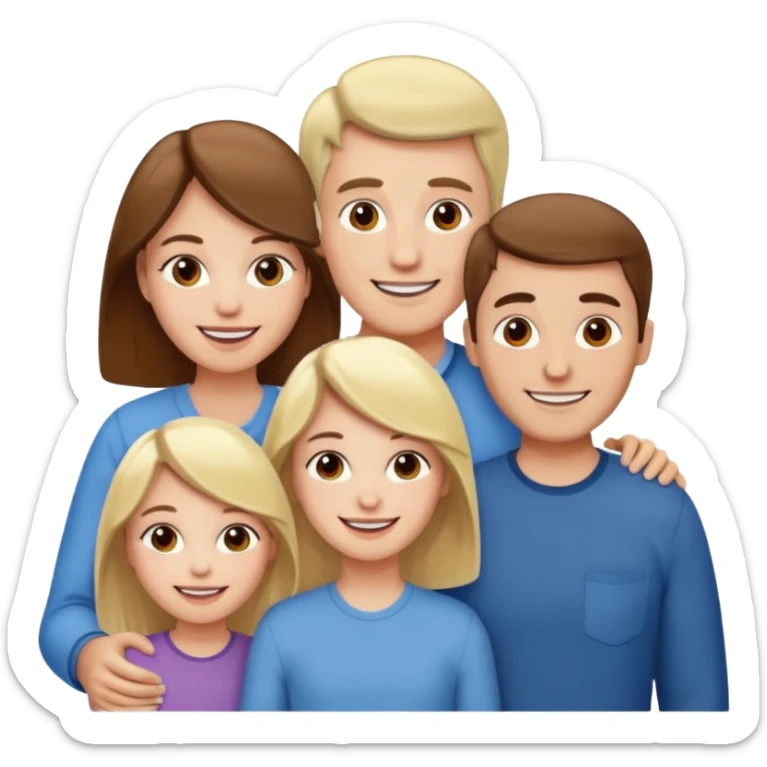 happy pale white family with one brown hair dad, one brown hair mom, one blonde girl, and one brown hair girl sticker