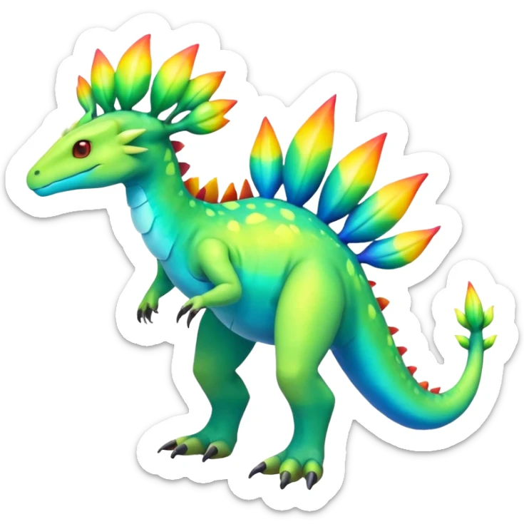 Shiny Exotic Colorful Meganium-Amaura-Aurorus-Fakémon-hybrid-creature (full body)  sticker