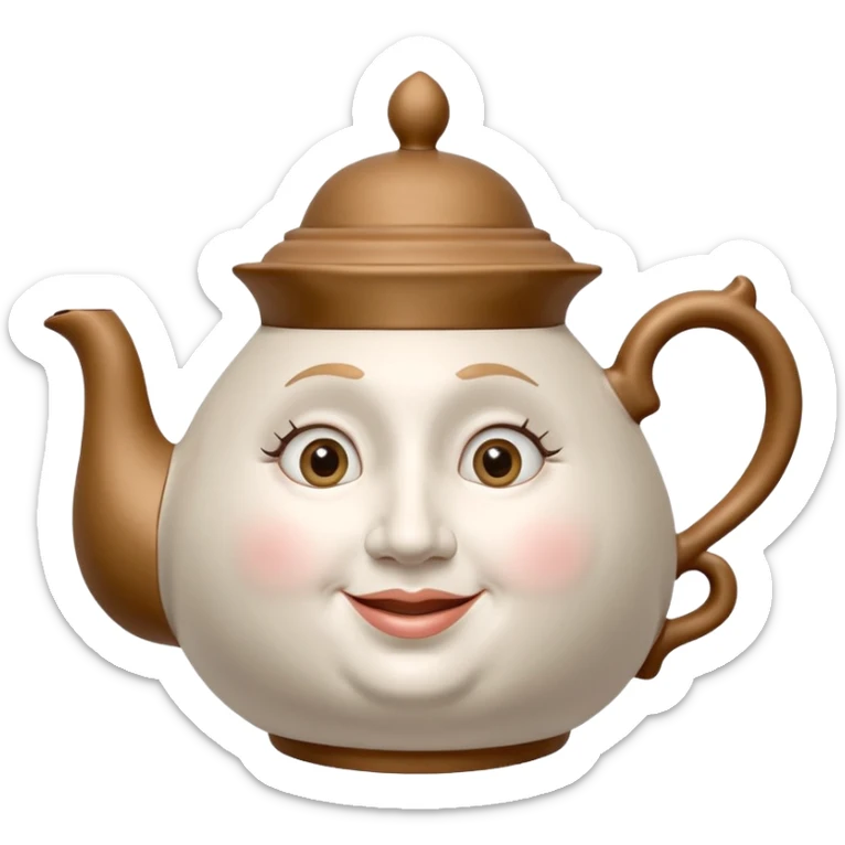 A character from the fairy tale Beauty and the Beast: Mrs. Potts, the middle-aged lady (around 40 years old) who was turned into a teapot. She retains the teapot's original form, with an anthropomorphic face on the teapot. sticker