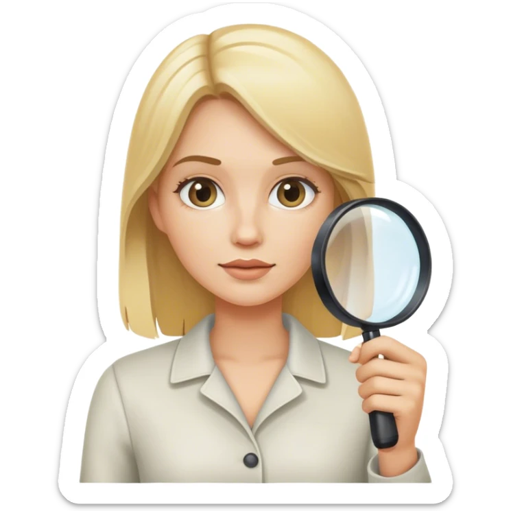 Dessine moi une image d'une femme blonde avec une loupe sticker