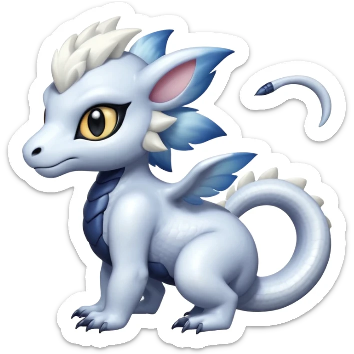 White glossy soft silky furry iridesent Absol-Shinx-Snake-fusion-hybrid, full body sticker