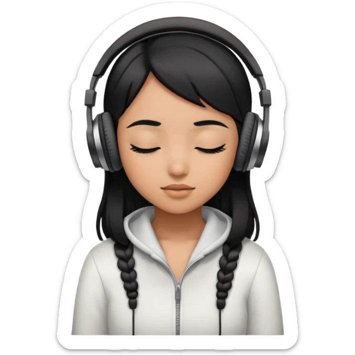 Black hair girl wearing headphones with her eyes close sticker