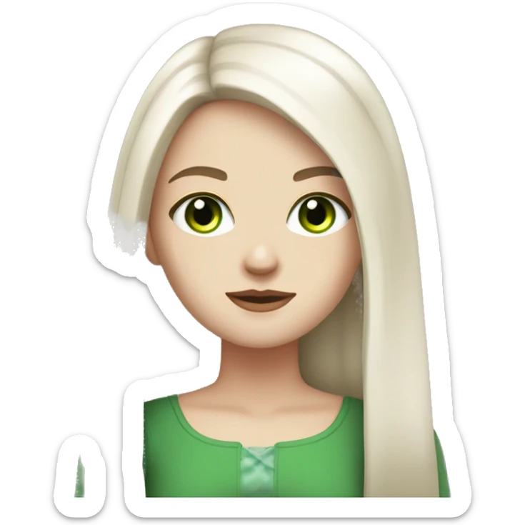 Pale white girl with long straight dark brown hair and green eyes and brown eye brws sticker