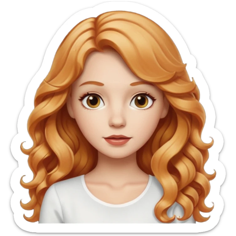 white girl with strawberry blonde long wavy hair, white top  sticker