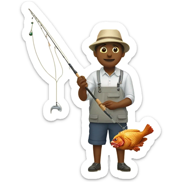 person fishing with fried chicken on the fishing pole as bait sticker
