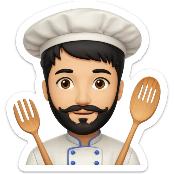 CHEF CON PELO NEGRO Y BARBA NEGRA, OJOS MARRON OSCURO. SONRIE Y TIENE MARCAS DE BESOS sticker