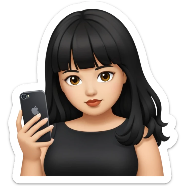Latina girl with bangs black long hair plus size black dress on iPhone sticker