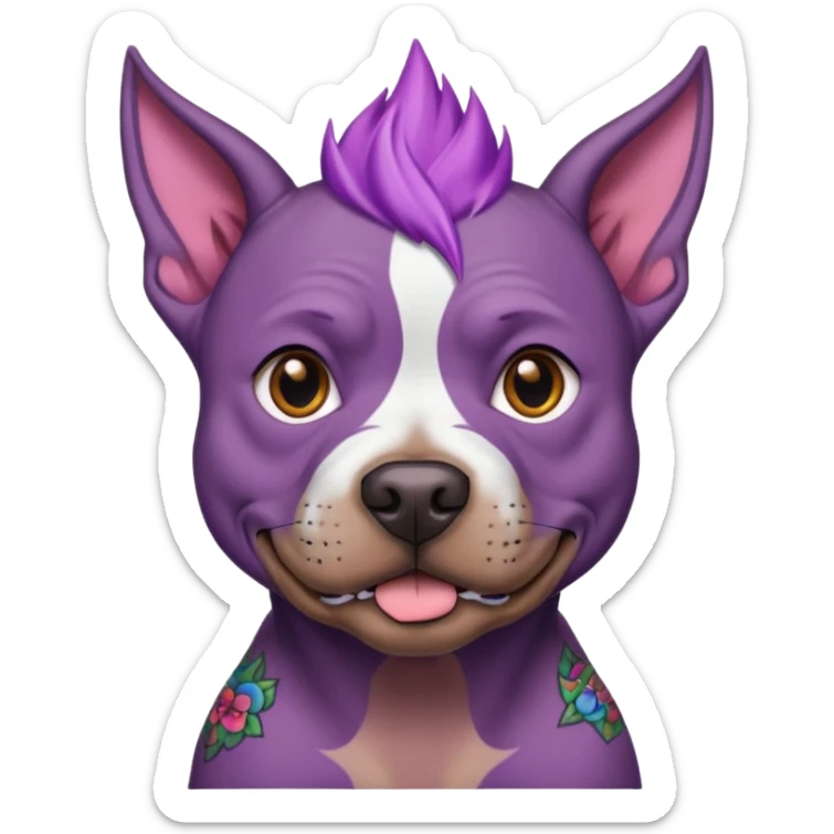 very tattoed brown face pitbull dog with purple spiky hair sticker