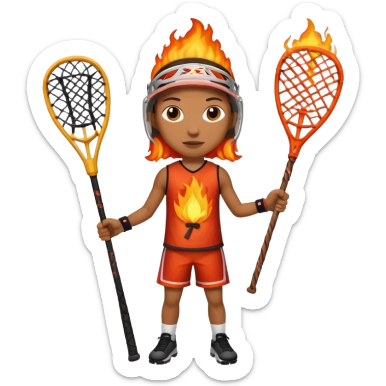 person made of fire holding a lacrosse stick to indicate that the lacrosse athlete is “on fire” sticker
