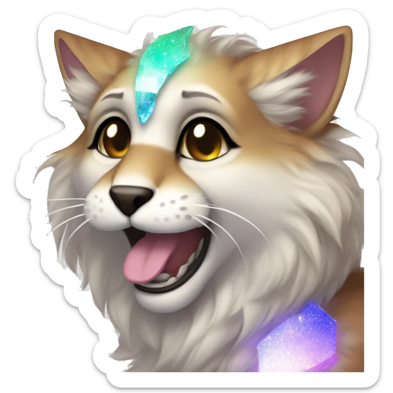 Furry, sparkle, iridescent, colorful, pastel, edgy, cool, fantasy beautiful, brown, beige, white, divine, godly, angelic, animal, anthro, full body, fursona, feline sticker